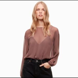 Aritzia Talmont Sheer Long-Sleeve Pink Blouse Bodysuit